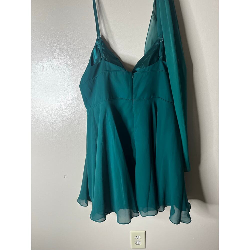 NWT Lucci Lu A-line V Neck Mini Homecoming Dress | Hunter Green -Size 18 - Picture 7 of 8